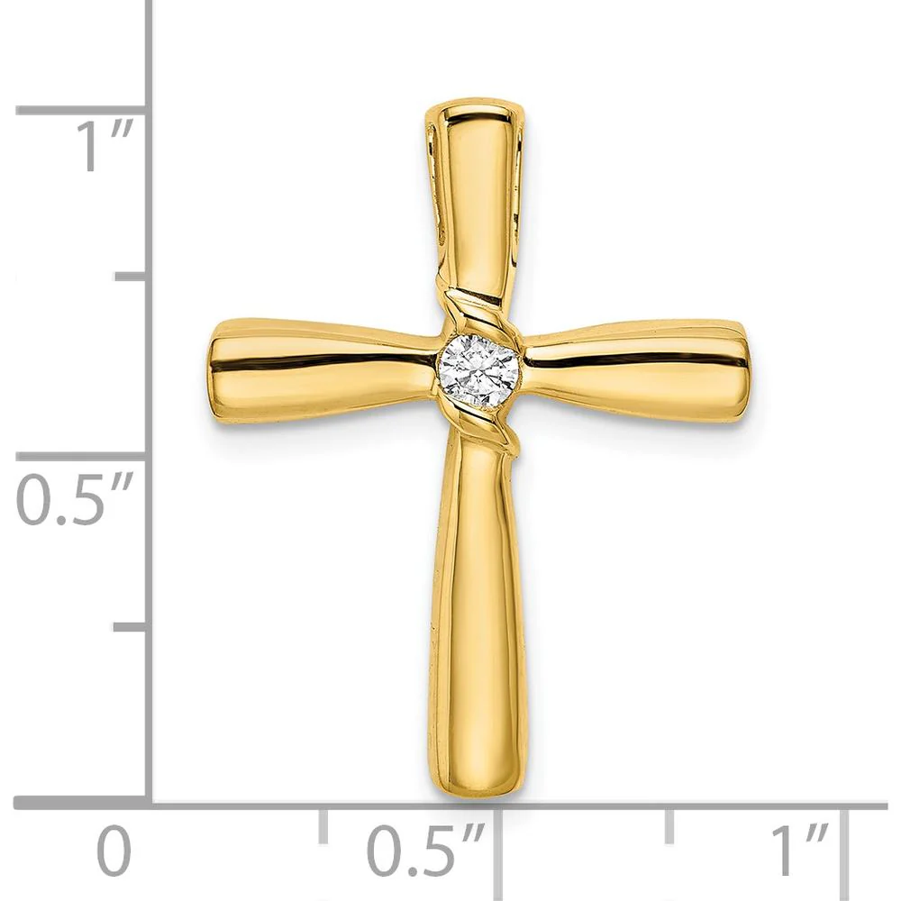 14K Yellow Gold Polished Diamond Cross Slide Pendant - 0.104 Carat Round Diamond by Oro Pregiato - Image 3