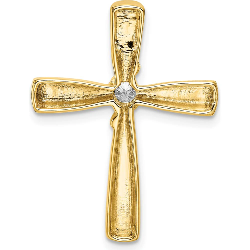 14K Yellow Gold Polished Diamond Cross Slide Pendant - 0.104 Carat Round Diamond by Oro Pregiato - Image 4