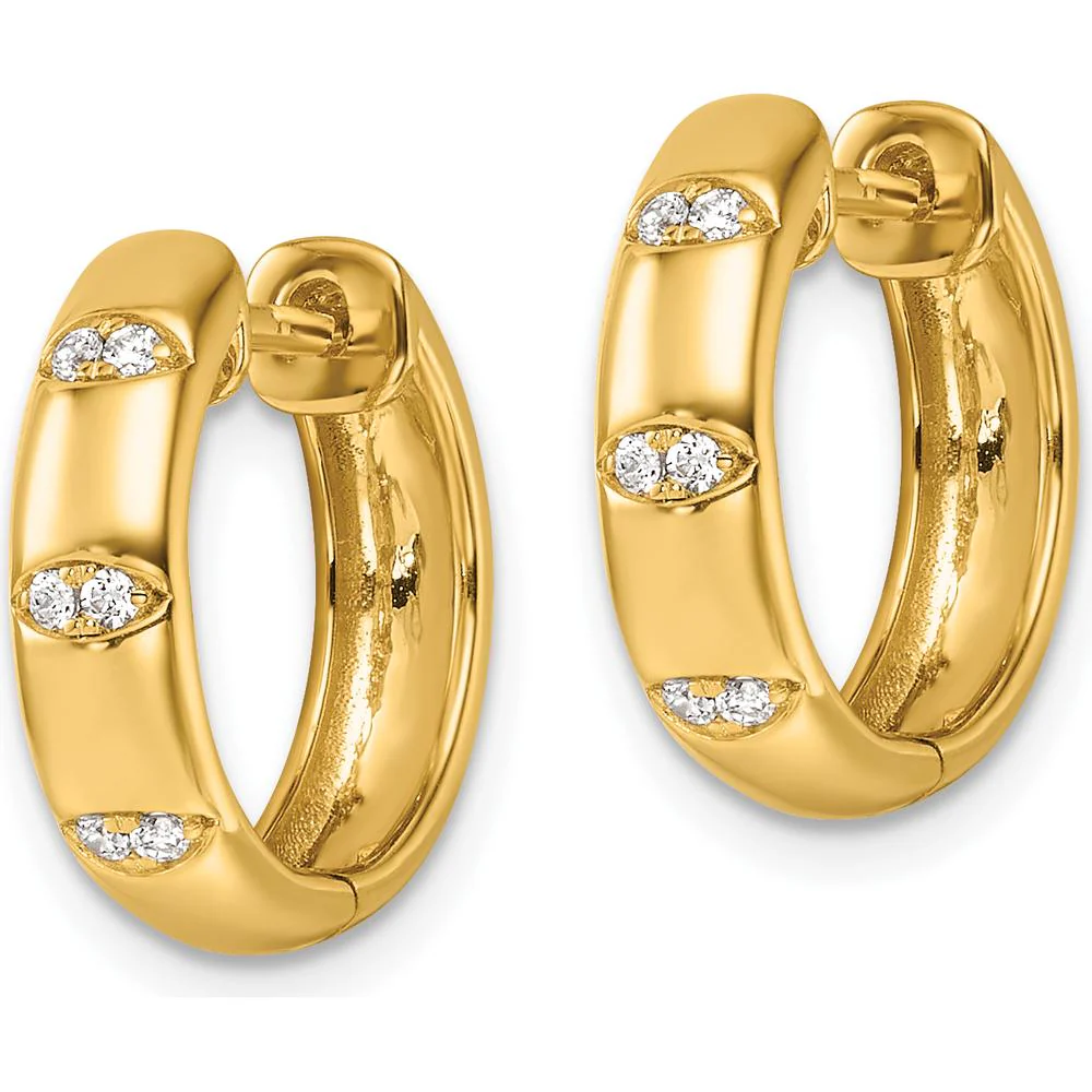 14K Yellow Gold Polished Diamond Huggie Hoop Earrings - 1.00 Carats Total Diamond Weight by Oro Pregiato - Image 2