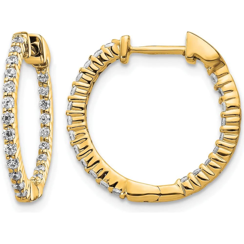 14K Yellow Gold Polished Diamond In/Out Hinged Hoop Earrings - 0.02 Carat Total Diamond Weight by Monteluci Fine Jewelry