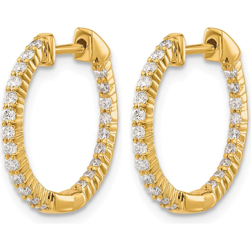 14K Yellow Gold Polished Diamond In/Out Hinged Hoop Earrings - 0.02 Carat Total Diamond Weight by Monteluci Fine Jewelry - Image 2