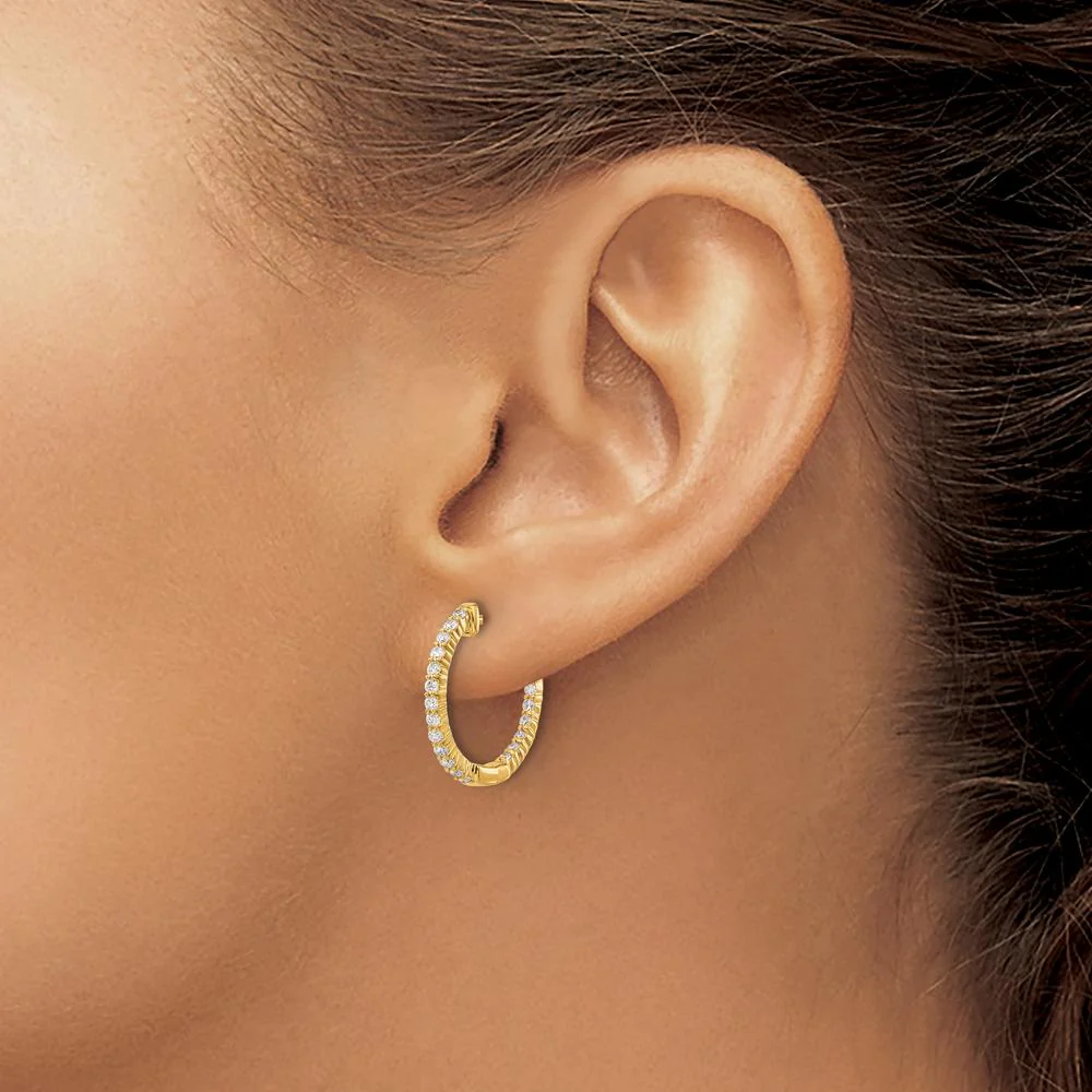 14K Yellow Gold Polished Diamond In/Out Hinged Hoop Earrings - 0.02 Carat Total Diamond Weight by Monteluci Fine Jewelry - Image 3