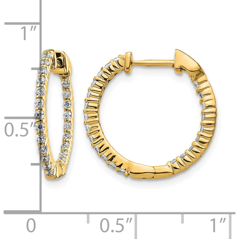 14K Yellow Gold Polished Diamond In/Out Hinged Hoop Earrings - 0.02 Carat Total Diamond Weight by Monteluci Fine Jewelry - Image 4
