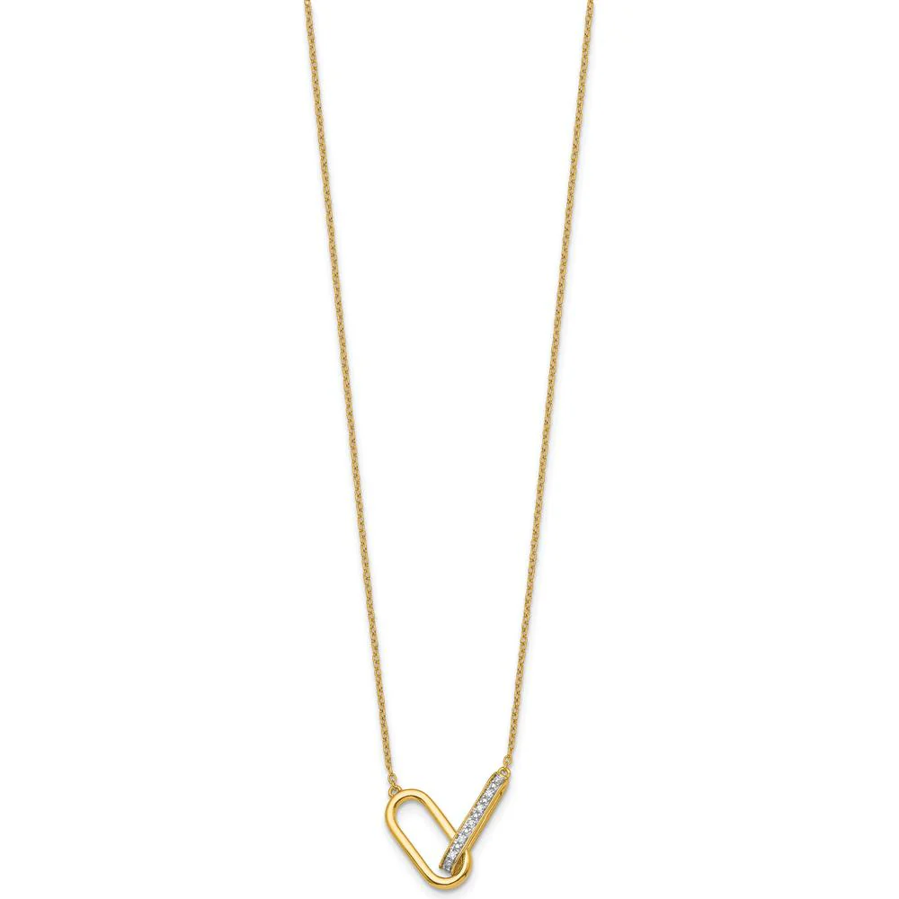 14K Yellow Gold Polished Diamond Interlocked Paperclip Links Necklace with Round Diamonds - 1/15 Carat Total Diamond Weight by Oro Pregiato - Image 2
