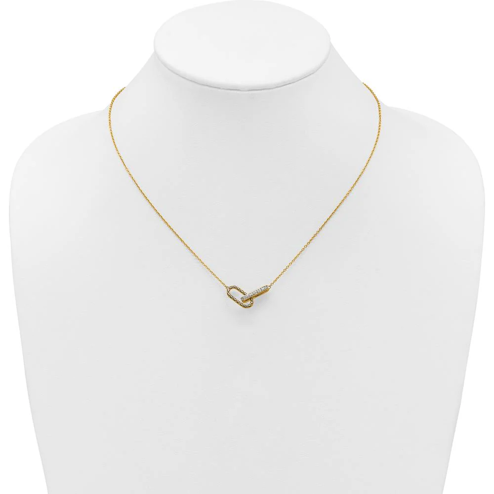 14K Yellow Gold Polished Diamond Interlocked Paperclip Links Necklace with Round Diamonds - 1/15 Carat Total Diamond Weight by Oro Pregiato - Image 3