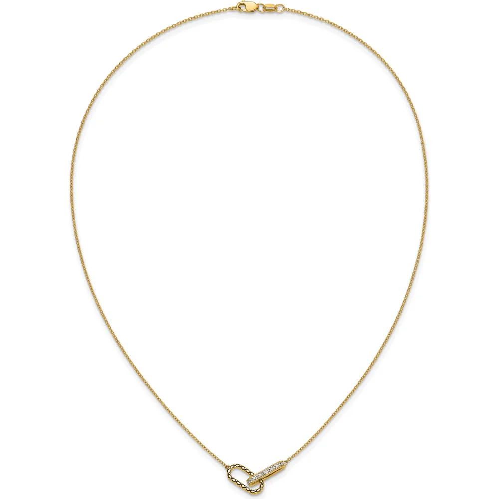 14K Yellow Gold Polished Diamond Interlocked Paperclip Links Necklace with Round Diamonds - 1/15 Carat Total Diamond Weight by Oro Pregiato - Image 4