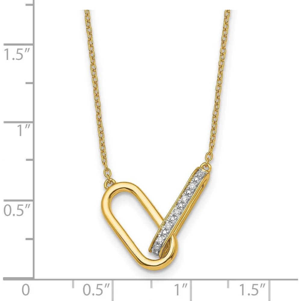 14K Yellow Gold Polished Diamond Interlocked Paperclip Links Necklace with Round Diamonds - 1/15 Carat Total Diamond Weight by Oro Pregiato - Image 5