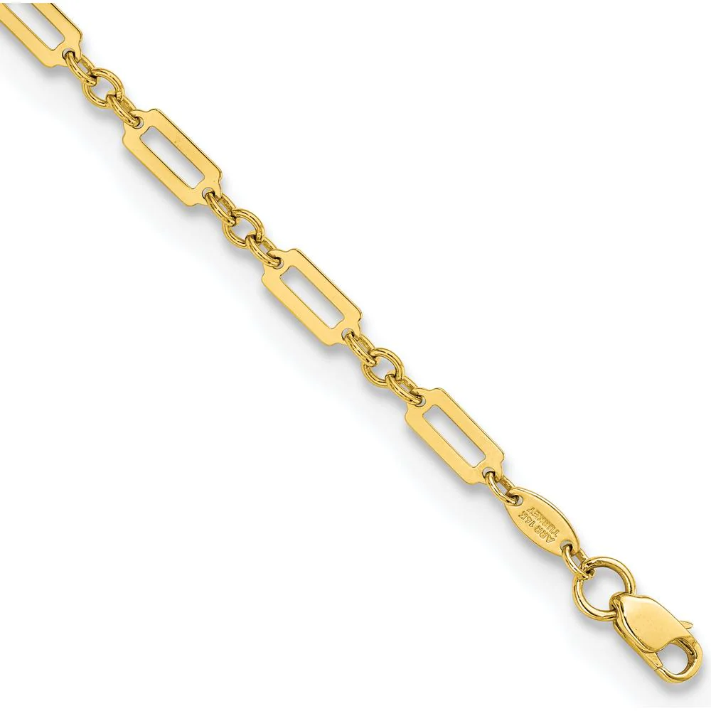 14K Yellow Gold Polished Fancy Rectangle Link Bracelet - 7.5" Length by Oro Pregiato