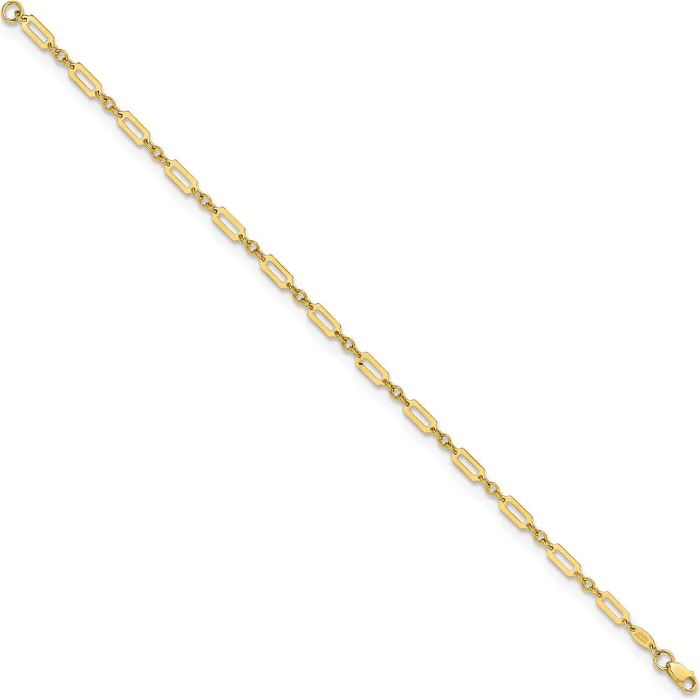 14K Yellow Gold Polished Fancy Rectangle Link Bracelet - 7.5" Length by Oro Pregiato - Image 2