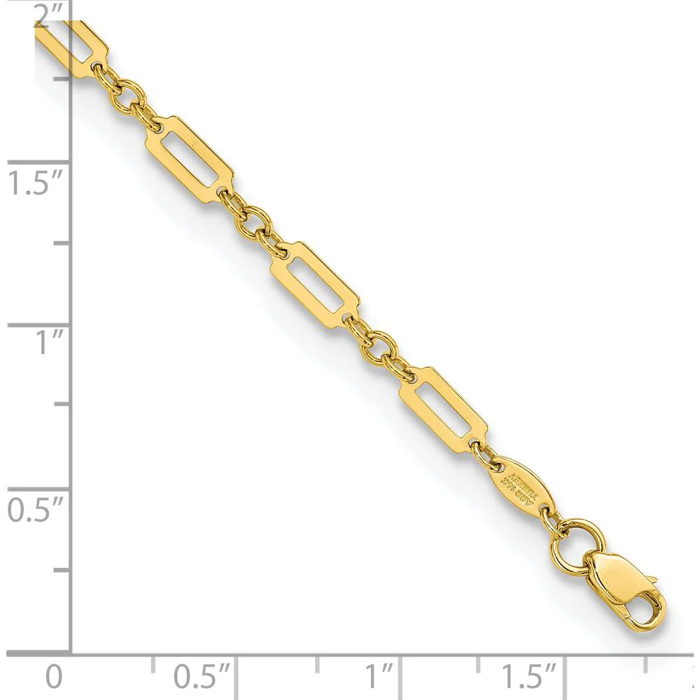 14K Yellow Gold Polished Fancy Rectangle Link Bracelet - 7.5" Length by Oro Pregiato - Image 3