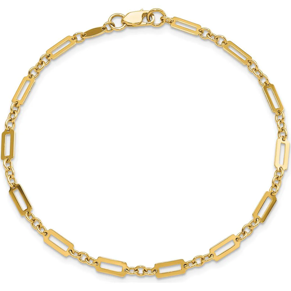 14K Yellow Gold Polished Fancy Rectangle Link Bracelet - 7.5" Length by Oro Pregiato - Image 4