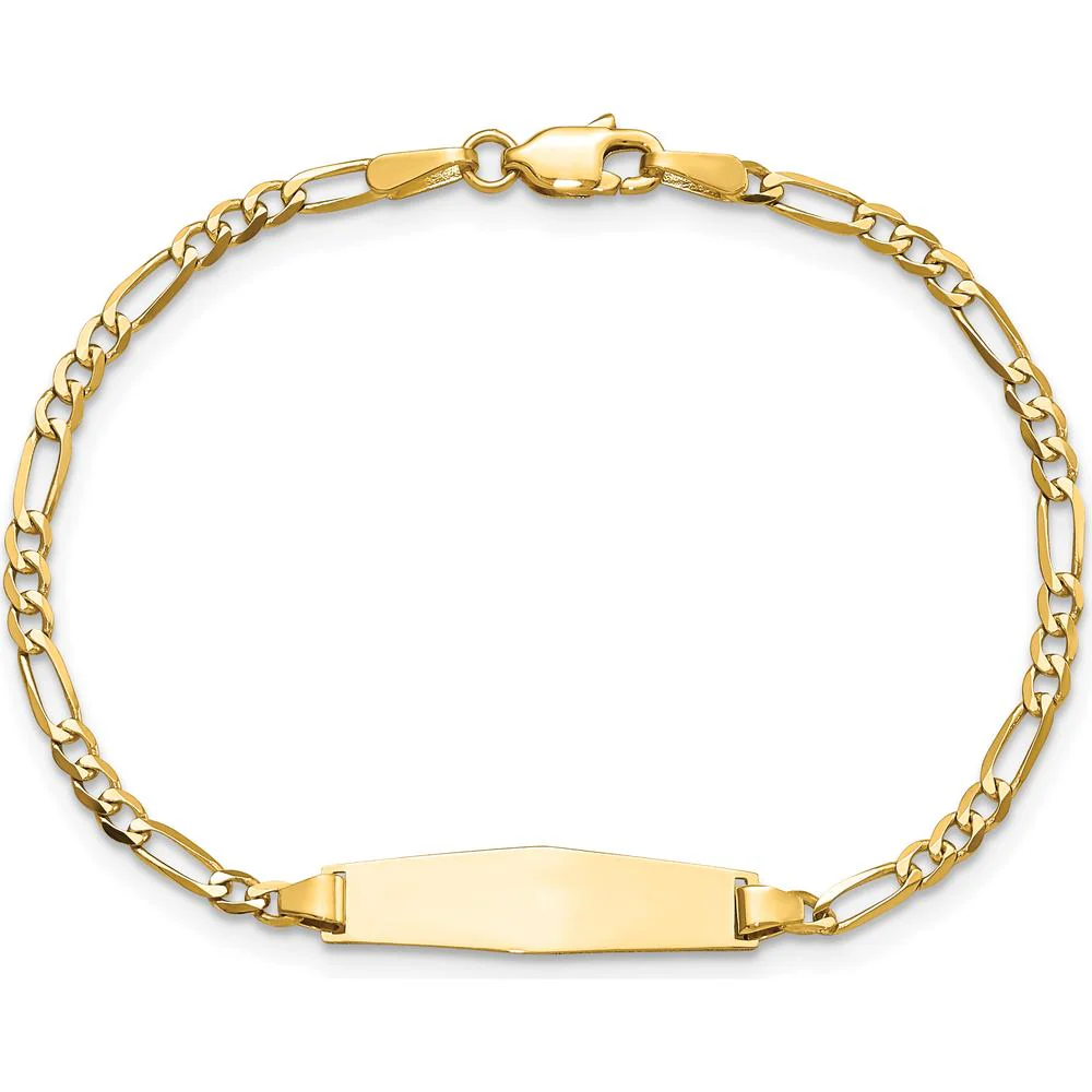 14K Yellow Gold Polished Figaro Chain Baby ID Bracelet - 6" by Oro Pregiato - Image 4