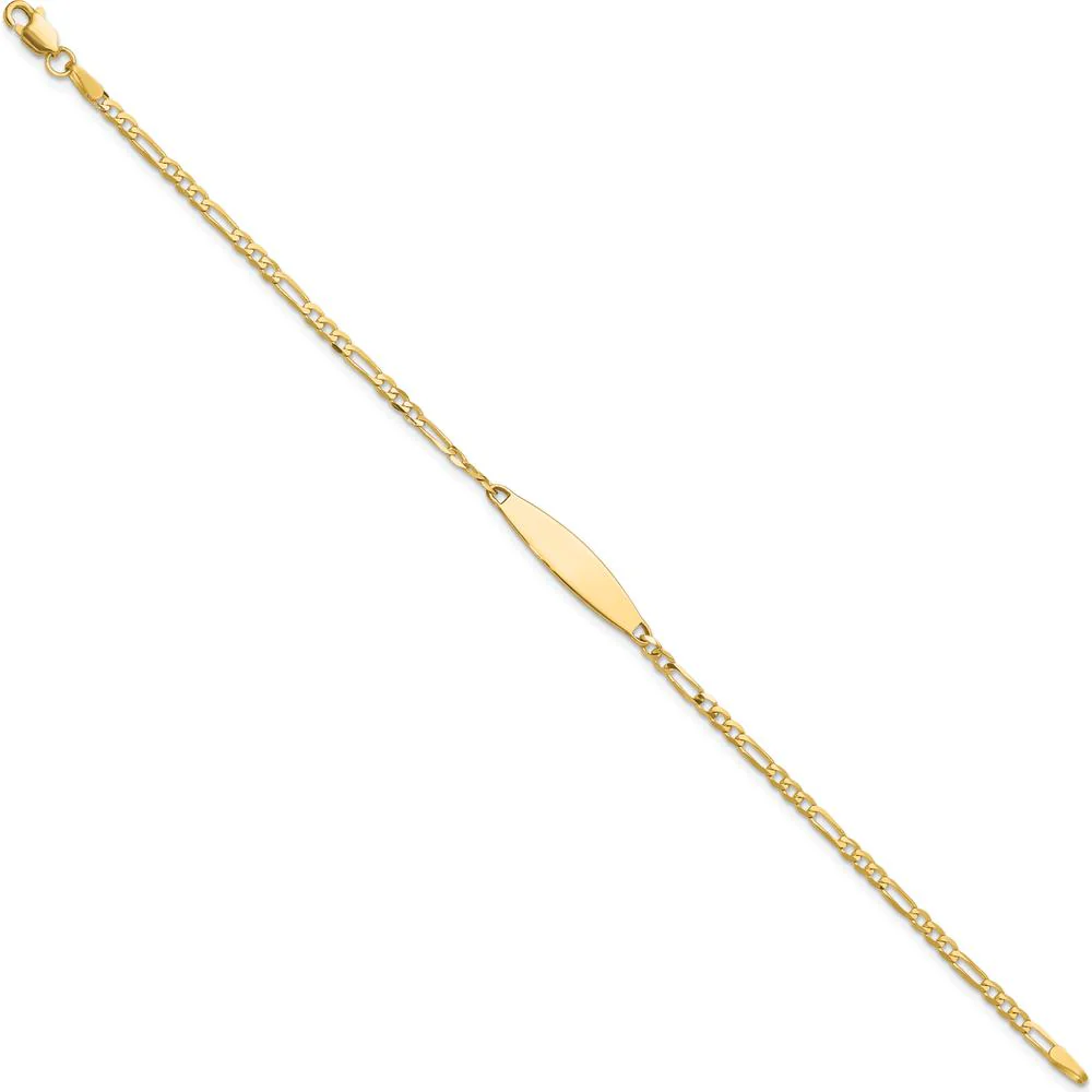 14K Yellow Gold Polished Figaro Link ID Bracelet with Engravable Solid Plate - 7 inches by Oro Pregiato - Image 2