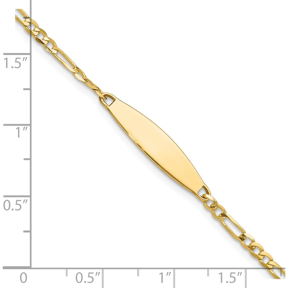14K Yellow Gold Polished Figaro Link ID Bracelet with Engravable Solid Plate - 7 inches by Oro Pregiato - Image 5