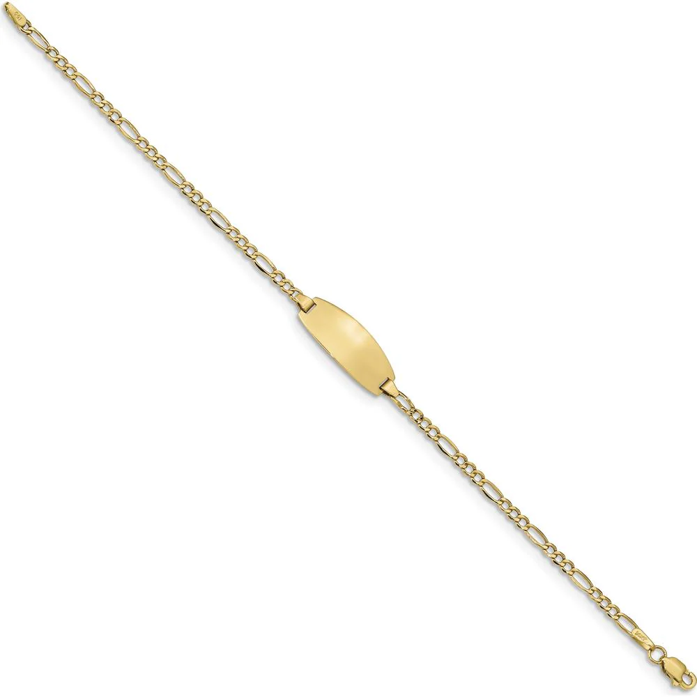 14K Yellow Gold Polished Figaro Link ID Bracelet with Oval Engravable Plate - 6" for Children by Oro Pregiato - Image 2