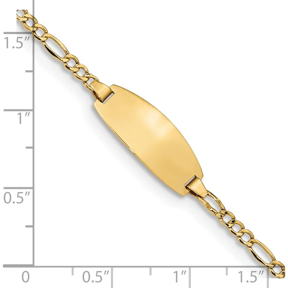 14K Yellow Gold Polished Figaro Link ID Bracelet with Oval Engravable Plate - 6" for Children by Oro Pregiato - Image 3