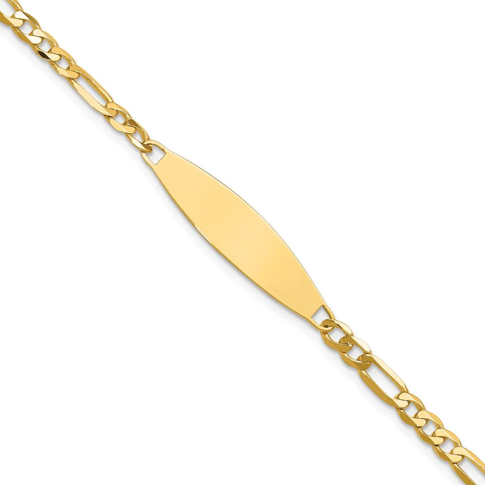 14K Yellow Gold Polished Figaro Link ID Bracelet with Solid Plate - 8" Length by Oro Pregiato