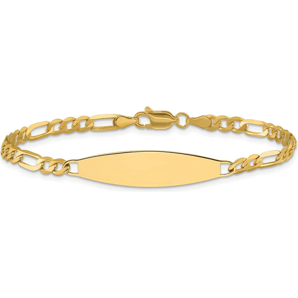14K Yellow Gold Polished Figaro Link ID Bracelet with Solid Plate - 8" Length by Oro Pregiato - Image 3
