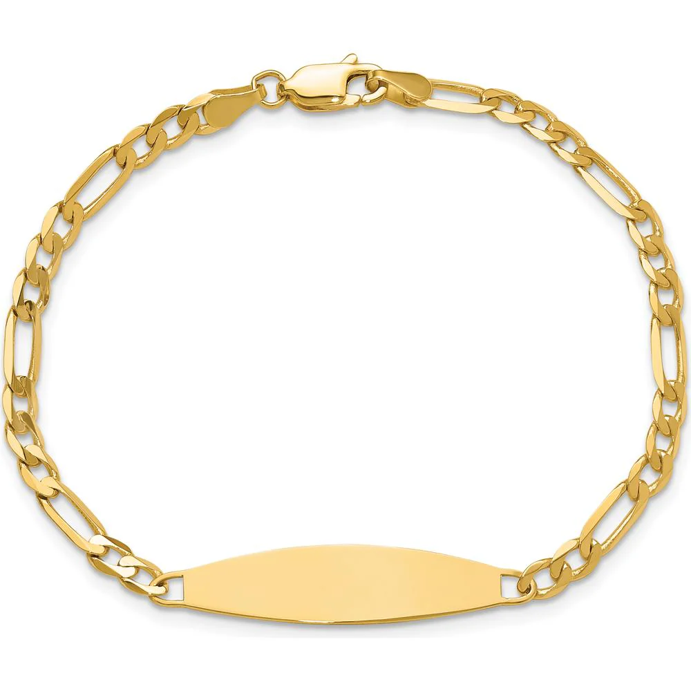 14K Yellow Gold Polished Figaro Link ID Bracelet with Solid Plate - 8" Length by Oro Pregiato - Image 4
