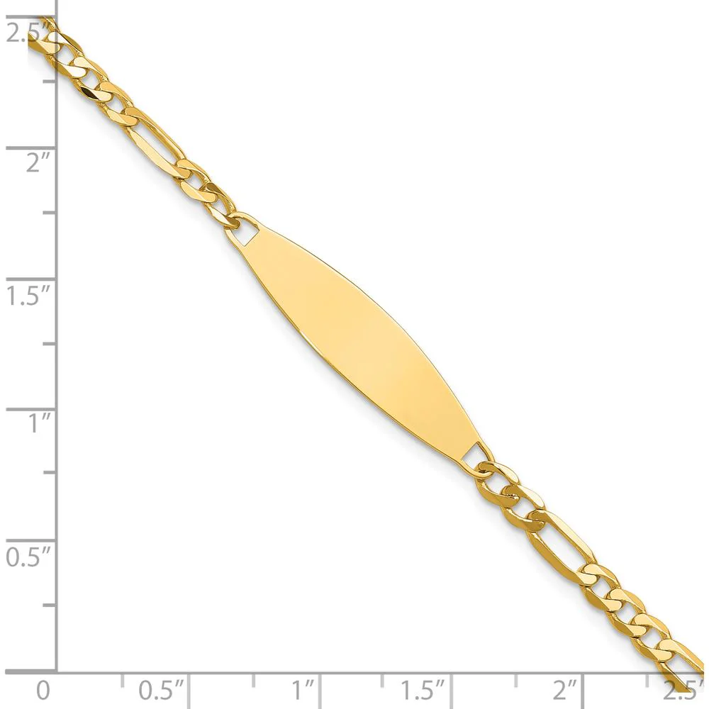 14K Yellow Gold Polished Figaro Link ID Bracelet with Solid Plate - 8" Length by Oro Pregiato - Image 5