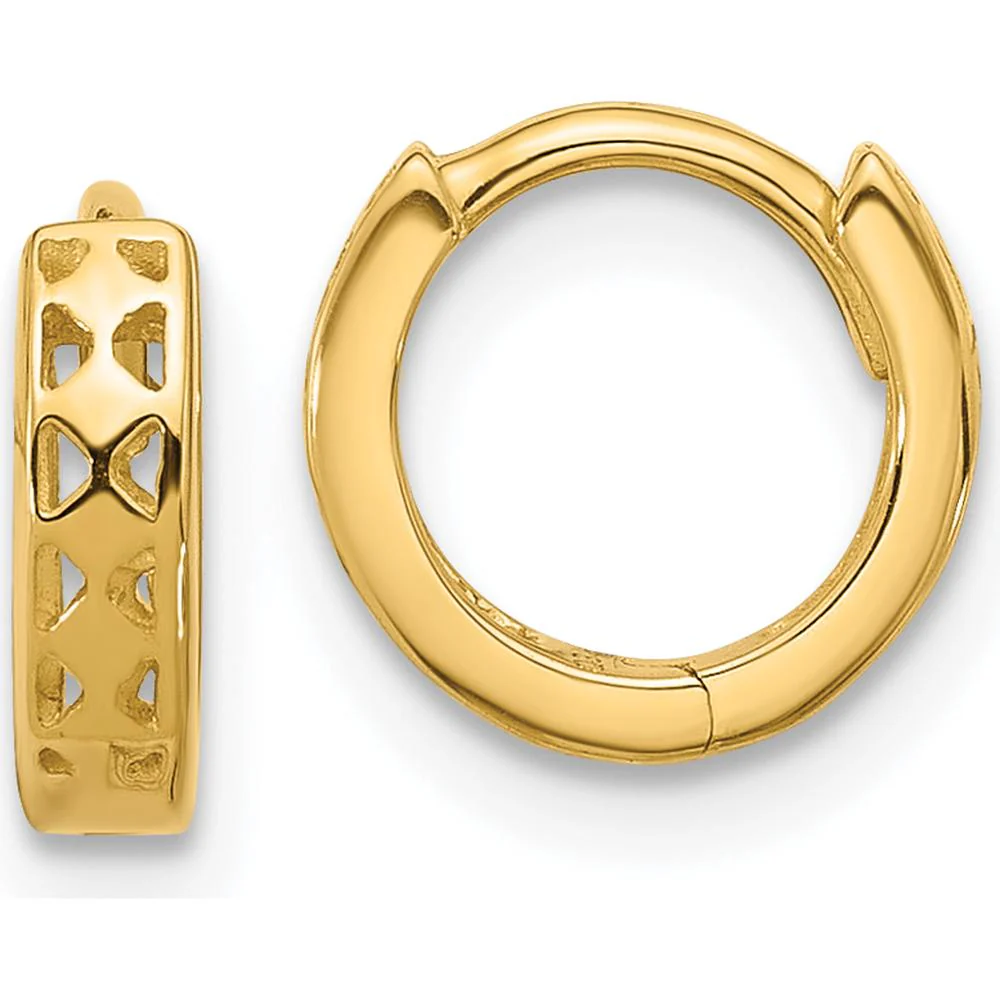 14K Yellow Gold Polished Hinged Hoop Earrings with Cut-out Design by Oro Pregiato