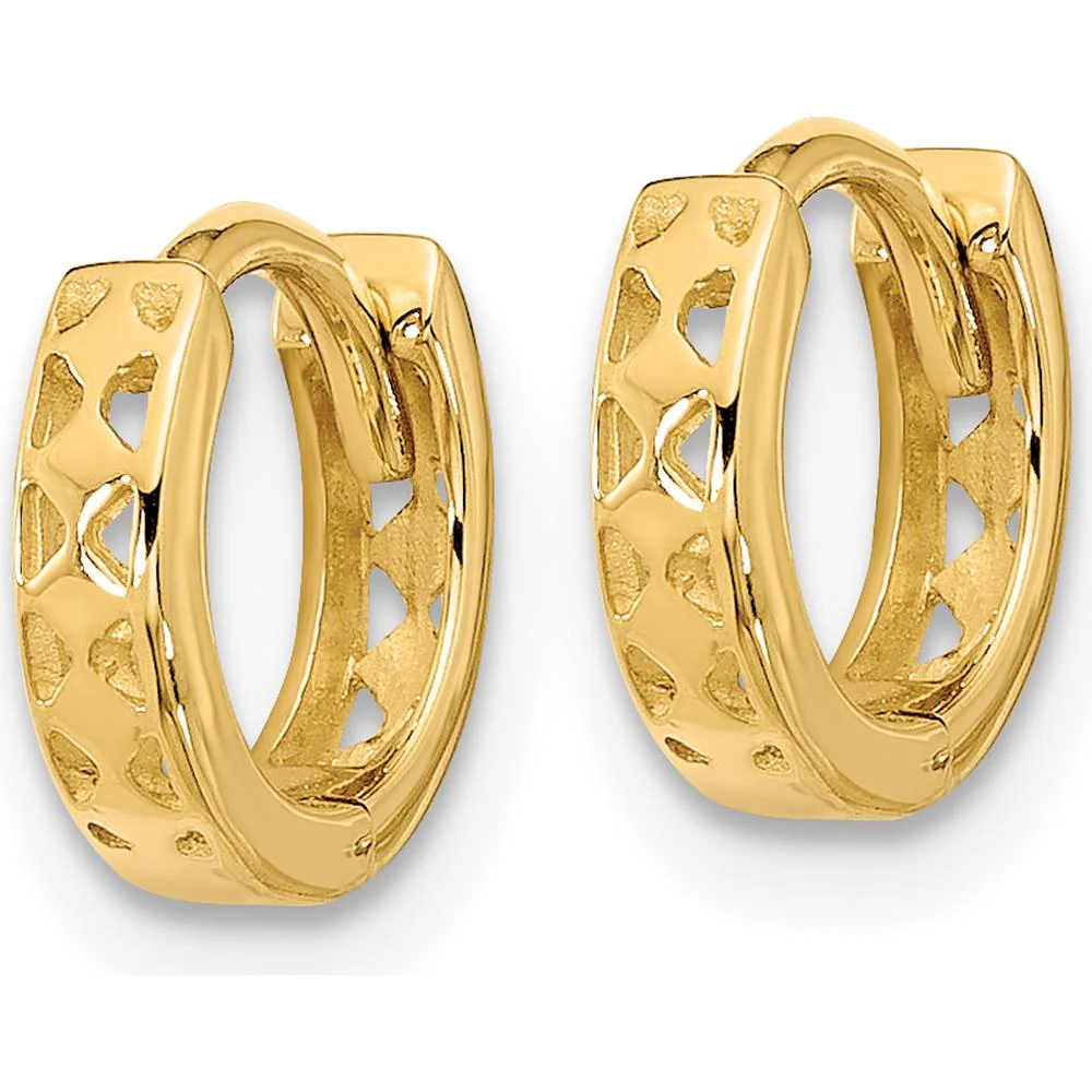 14K Yellow Gold Polished Hinged Hoop Earrings with Cut-out Design by Oro Pregiato - Image 2