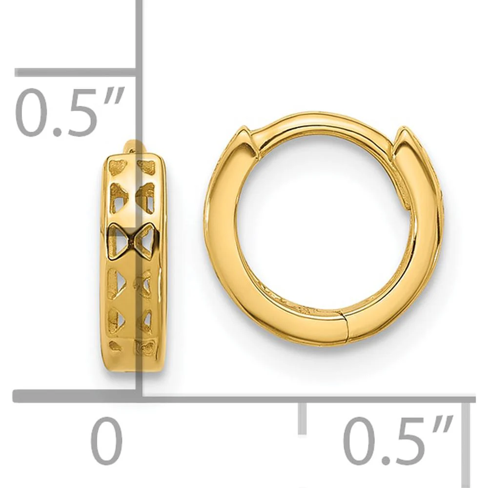 14K Yellow Gold Polished Hinged Hoop Earrings with Cut-out Design by Oro Pregiato - Image 4
