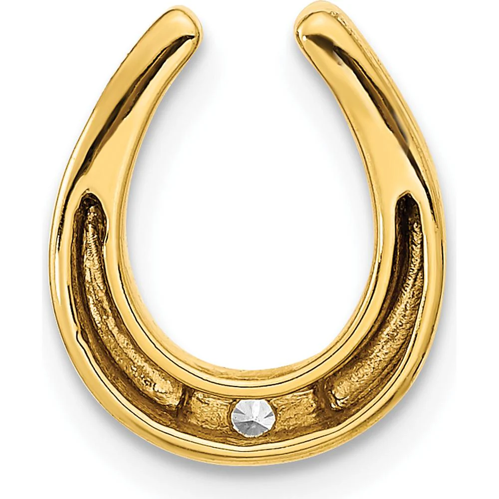 14K Yellow Gold Polished Horseshoe Pendant with Round Diamond - 0.07 Carat Diamond Weight by Oro Pregiato - Image 3