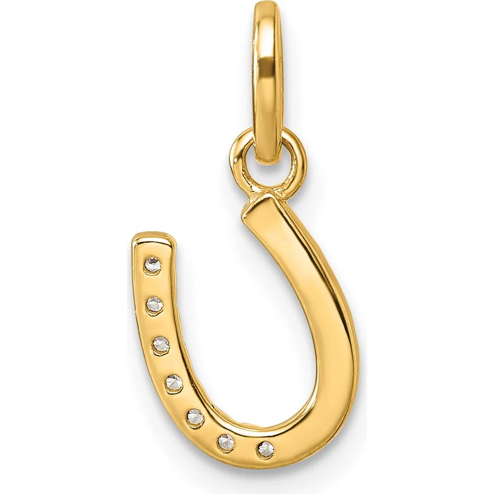 14K Yellow Gold Polished Horseshoe Pendant with Round Diamonds - 0.5 Carat Total Diamond Weight by Oro Pregiato - Image 3