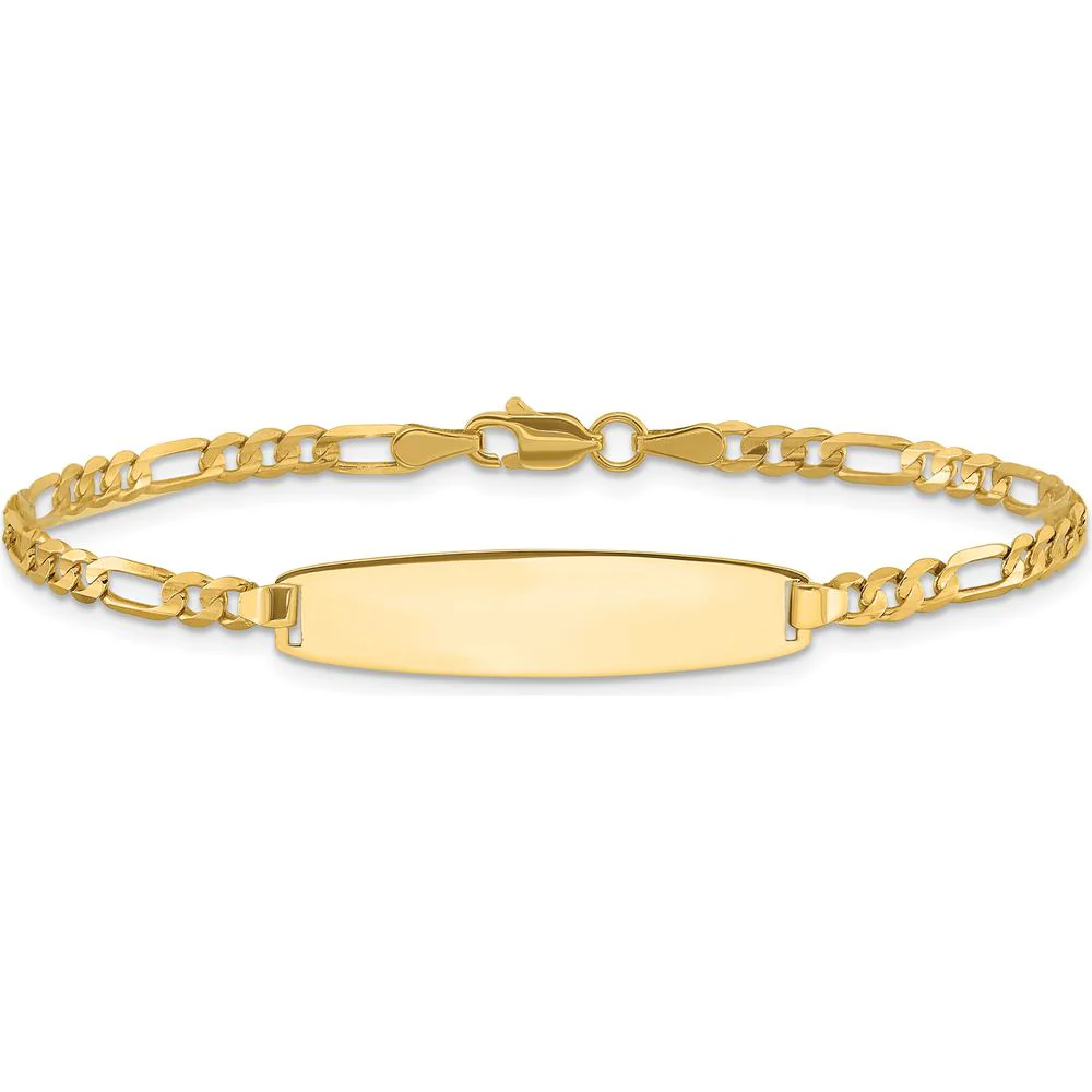 14K Yellow Gold Polished ID Bracelet with Figaro Links - 8" Length by Oro Pregiato - Image 3