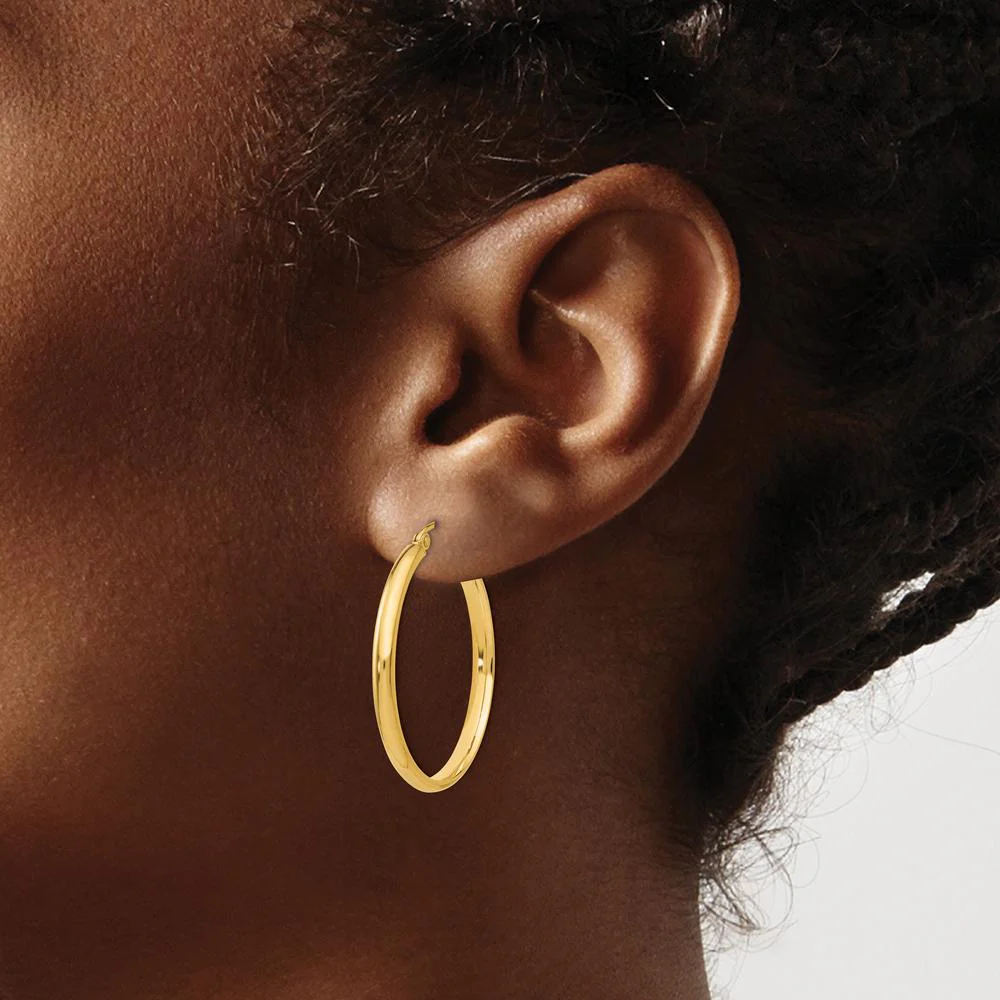 14K Yellow Gold Polished Large Hoop Earrings - 30mm by Oro Pregiato - Image 3