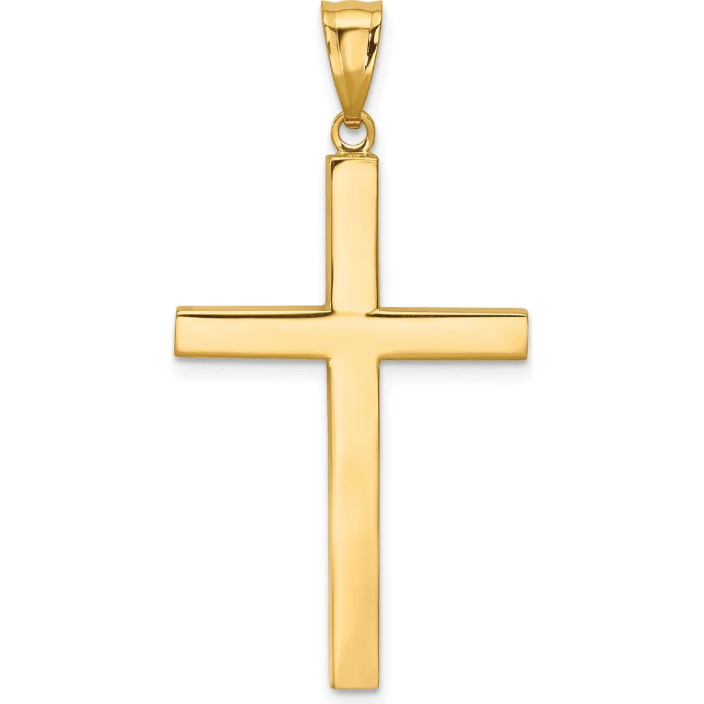 14K Yellow Gold Polished Latin Cross Pendant - 40mm Length by Oro Pregiato