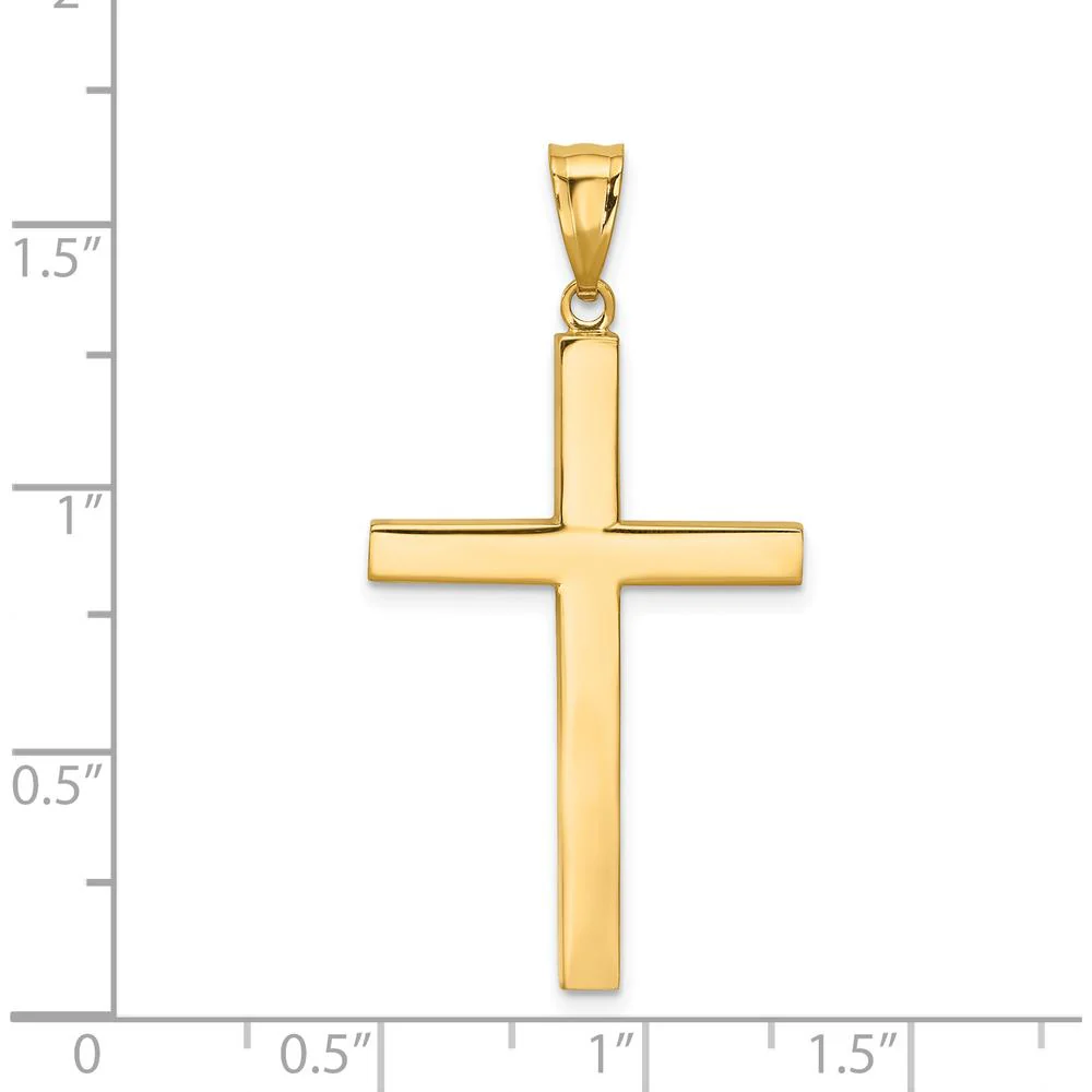 14K Yellow Gold Polished Latin Cross Pendant - 40mm Length by Oro Pregiato - Image 3