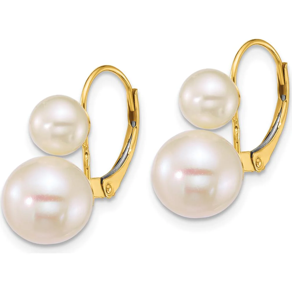 14K Yellow Gold Polished Leverback Earrings with 6-9mm White Freshwater Cultured Pearls by Monteluci Fine Jewelry - Image 2