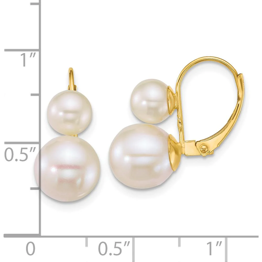 14K Yellow Gold Polished Leverback Earrings with 6-9mm White Freshwater Cultured Pearls by Monteluci Fine Jewelry - Image 3