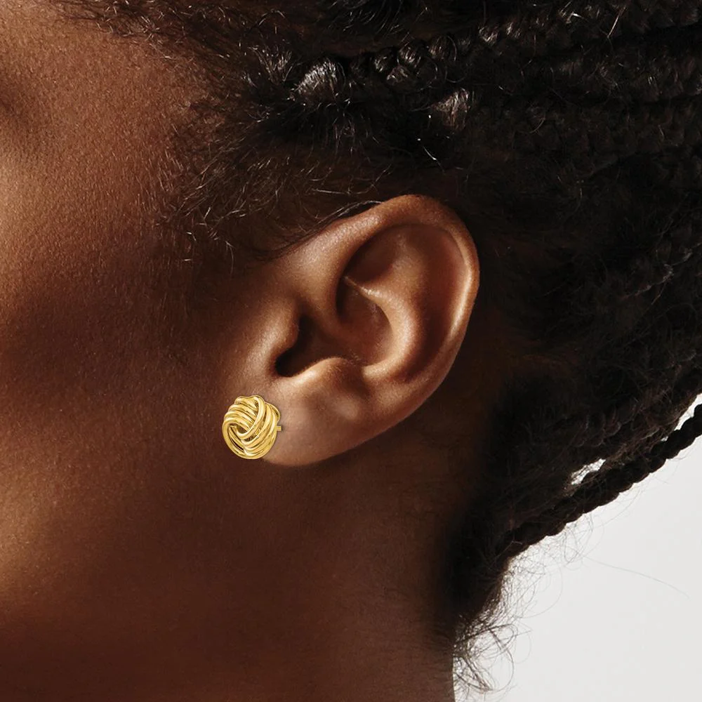 14K Yellow Gold Polished Love Knot Button Earrings - Handcrafted, Hollow Design by Oro Pregiato - Image 3