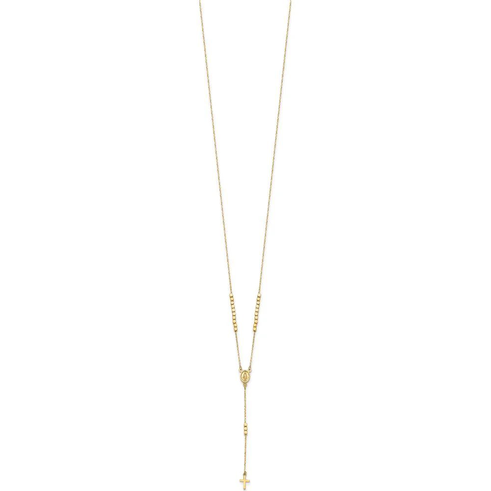 14K Yellow Gold Polished Miraculous Medal and Cross Rosary Y-Drop Necklace - 17.75" Length by Oro Pregiato - Image 2
