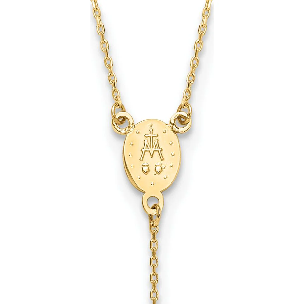 14K Yellow Gold Polished Miraculous Medal and Cross Rosary Y-Drop Necklace - 17.75" Length by Oro Pregiato - Image 4