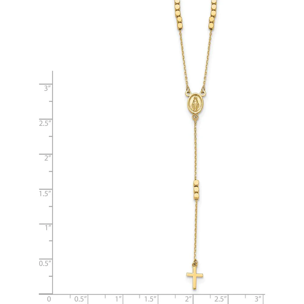 14K Yellow Gold Polished Miraculous Medal and Cross Rosary Y-Drop Necklace - 17.75" Length by Oro Pregiato - Image 5