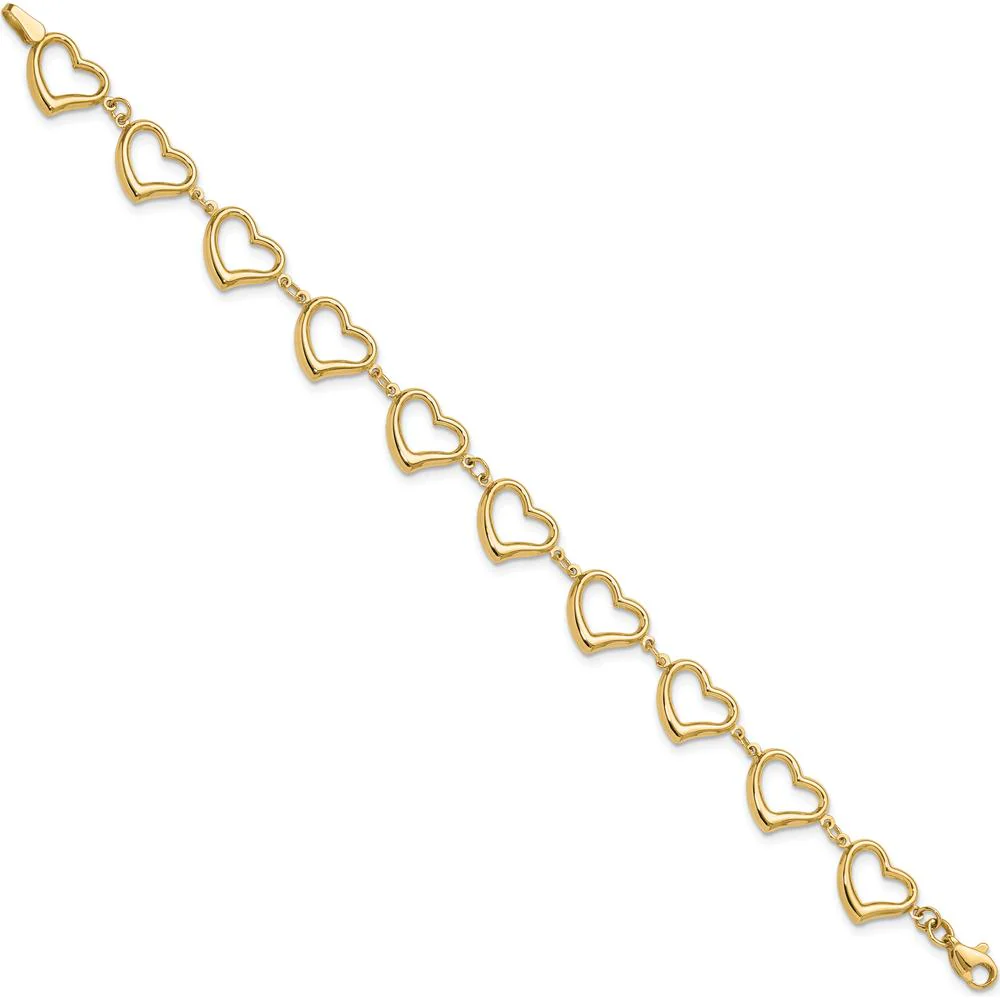 14K Yellow Gold Polished Open Heart Link 7" Bracelet by Oro Pregiato - Image 2