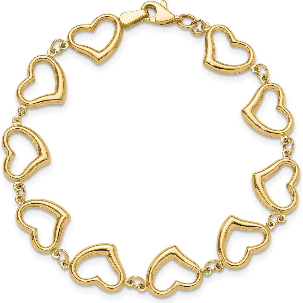 14K Yellow Gold Polished Open Heart Link 7" Bracelet by Oro Pregiato - Image 4