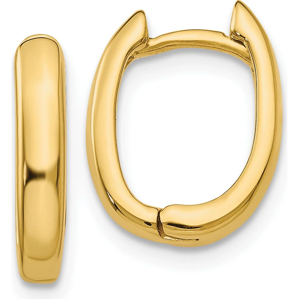 14K Yellow Gold Polished Oval Hinged Hoop Earrings - 7mm Length by Oro Pregiato