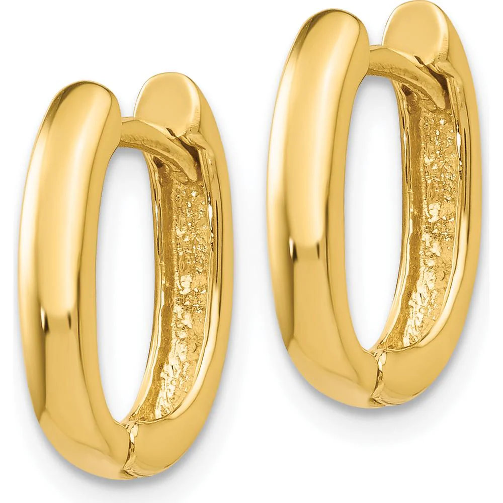 14K Yellow Gold Polished Oval Hinged Hoop Earrings - 7mm Length by Oro Pregiato - Image 2