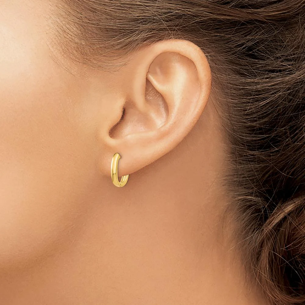 14K Yellow Gold Polished Oval Hinged Hoop Earrings - 7mm Length by Oro Pregiato - Image 3