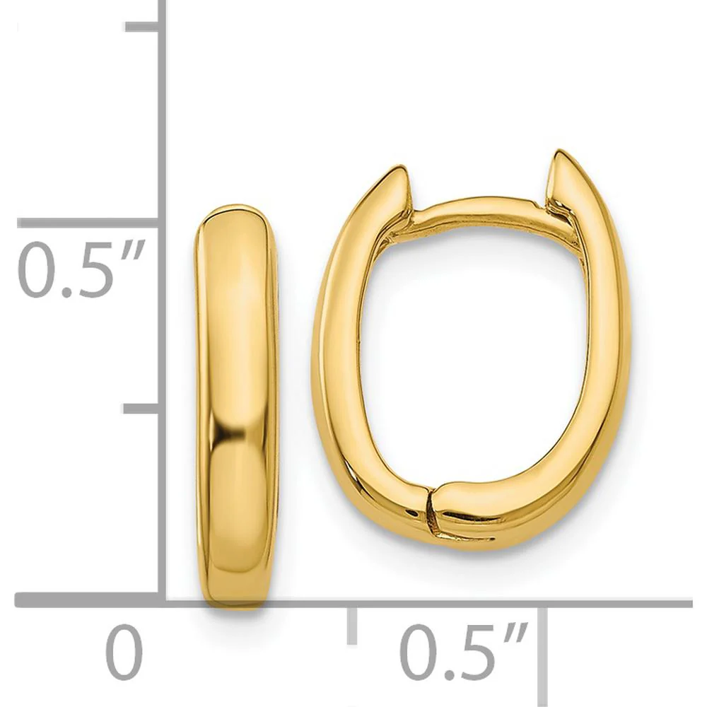 14K Yellow Gold Polished Oval Hinged Hoop Earrings - 7mm Length by Oro Pregiato - Image 4