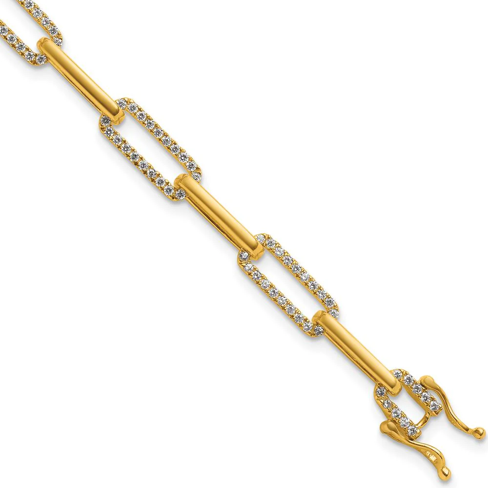 14K Yellow Gold Polished Paperclip Link Diamond Bracelet - 0.12 Carats Total Diamond Weight by Oro Pregiato