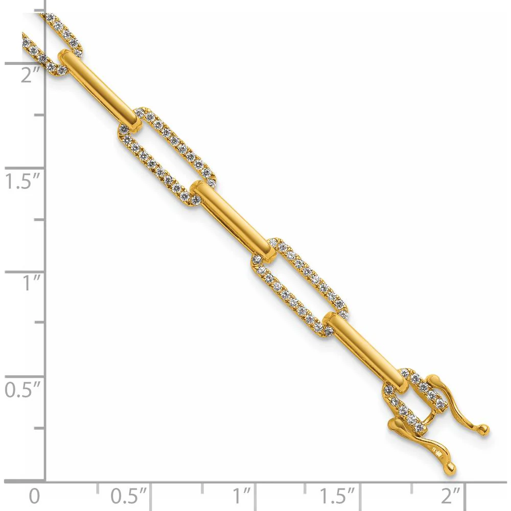 14K Yellow Gold Polished Paperclip Link Diamond Bracelet - 0.12 Carats Total Diamond Weight by Oro Pregiato - Image 5