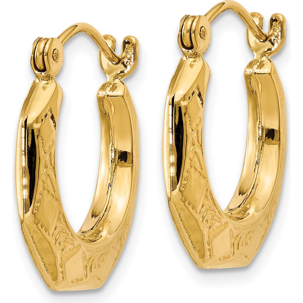 14K Yellow Gold Polished Patterned Hoop Earrings - Medium Size by Oro Pregiato - Image 2