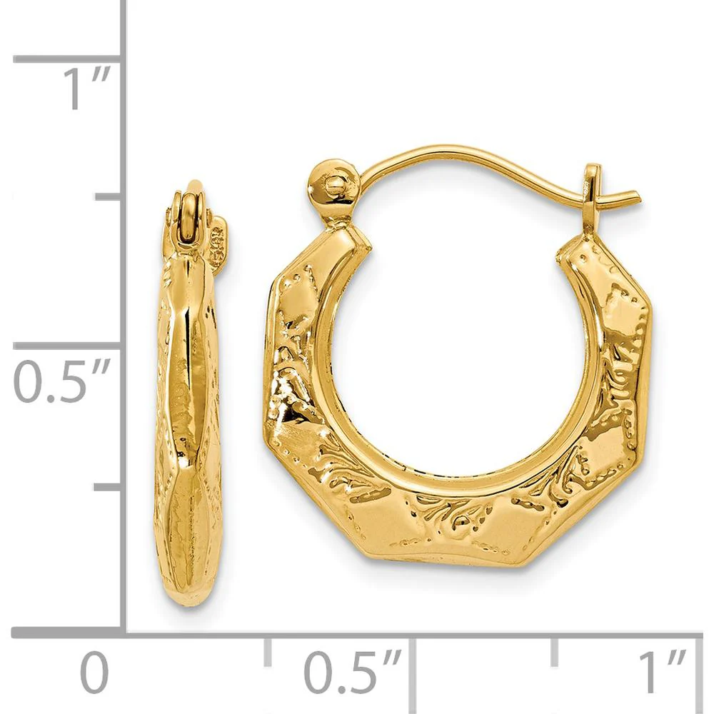 14K Yellow Gold Polished Patterned Hoop Earrings - Medium Size by Oro Pregiato - Image 4