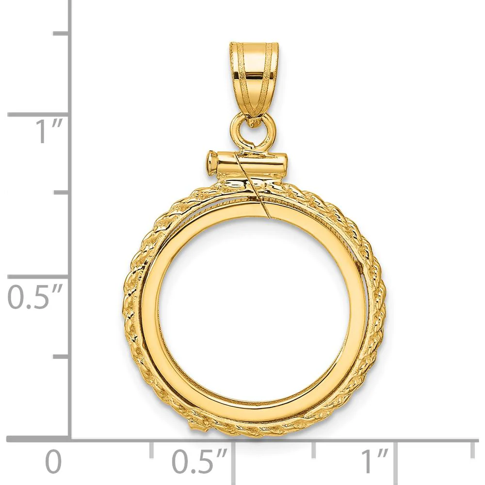14K Yellow Gold Polished Rope Coin Bezel Pendant for 1/10 oz. American Eagle Coin - 31.2mm Length by Numis Coin Jewelry - Image 4